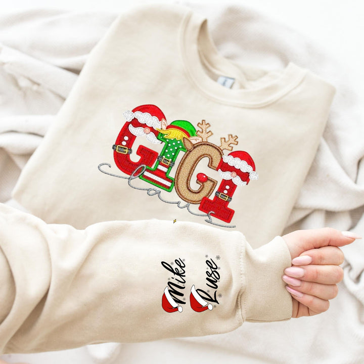 Custom Family Christmas Claus Personalized Sweatshirt with Name on Sleeve