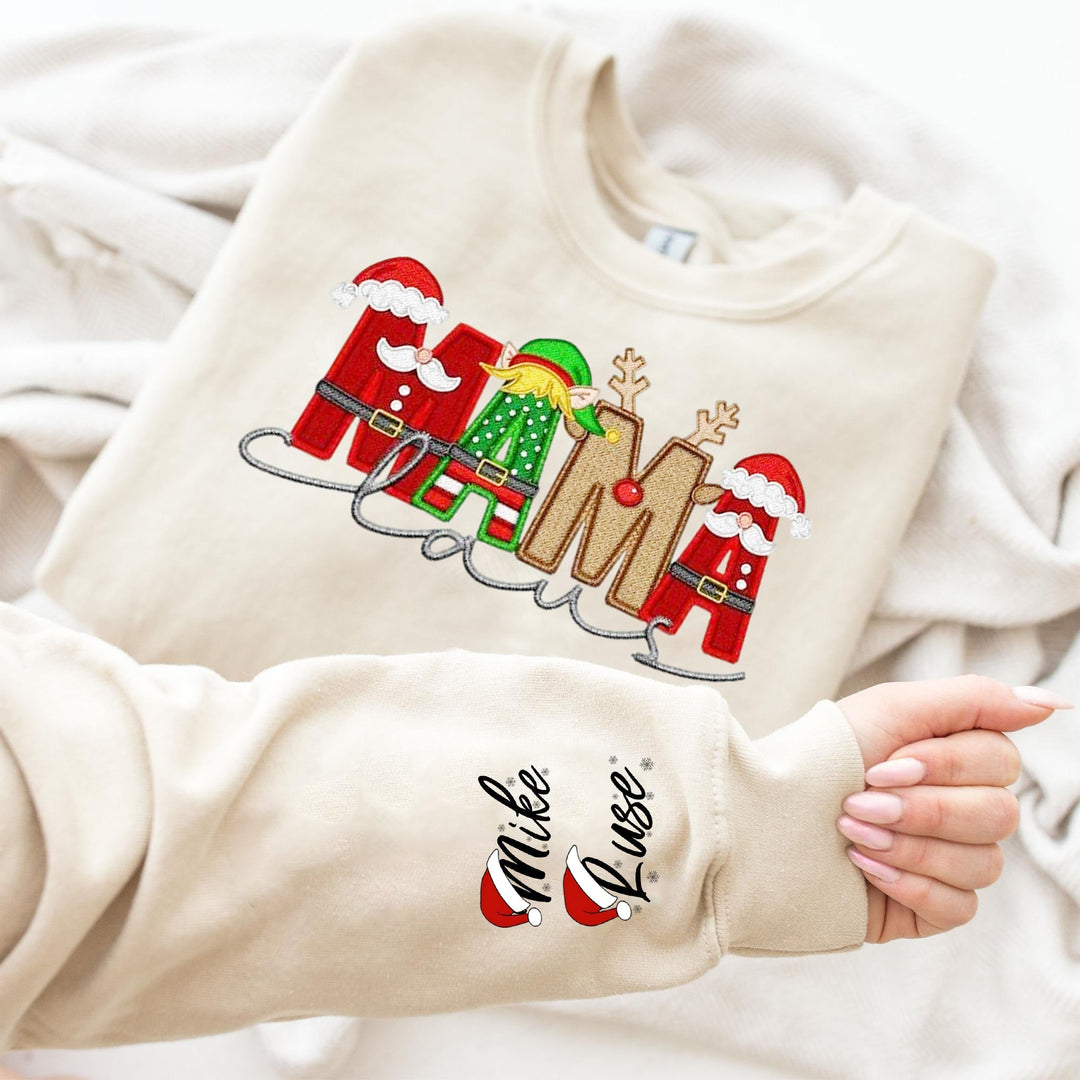 Custom Family Christmas Claus Personalized Sweatshirt with Name on Sleeve