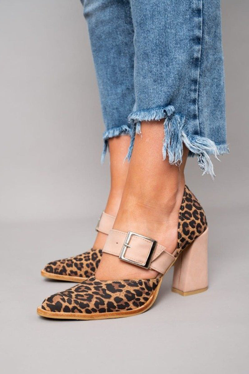 Selveta | Leopard Print Suede Stable Heel Sandals