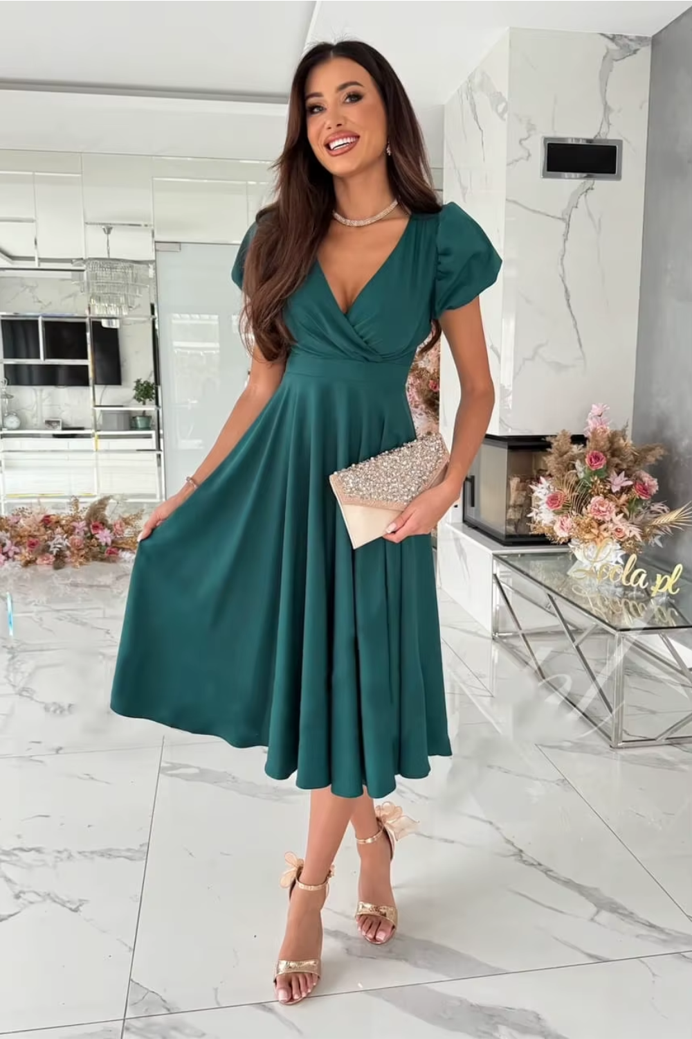 Hayden Anika - Elegant V-Neck Midi Dress