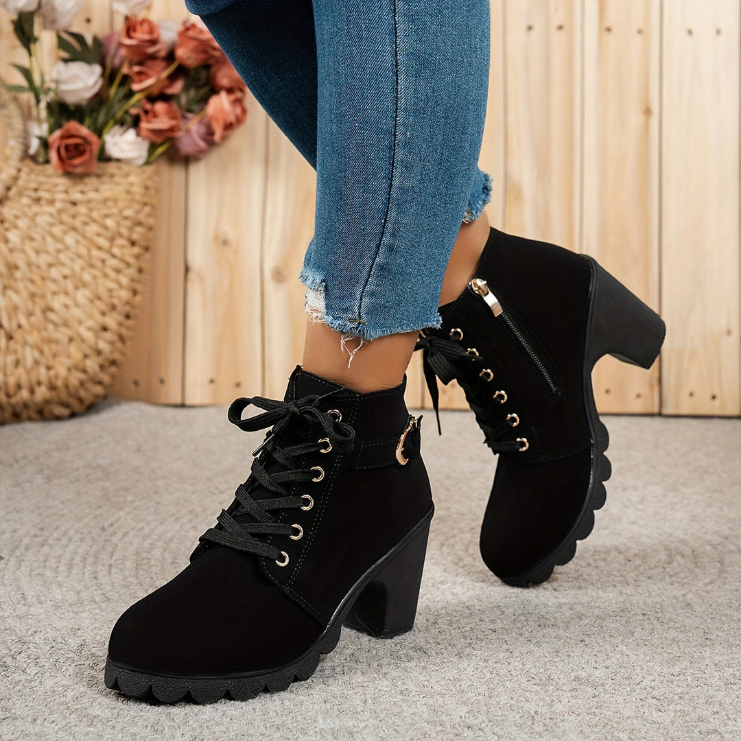 Aria Lace-Up Heel Boots – Bold Comfort with Every Step