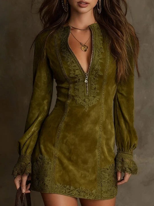 Aurora Suede Mini Dress with Lace