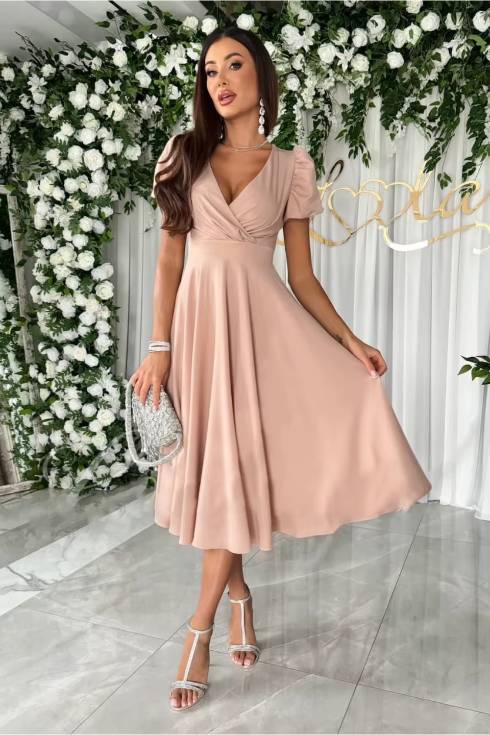 Hayden Anika - Elegant V-Neck Midi Dress