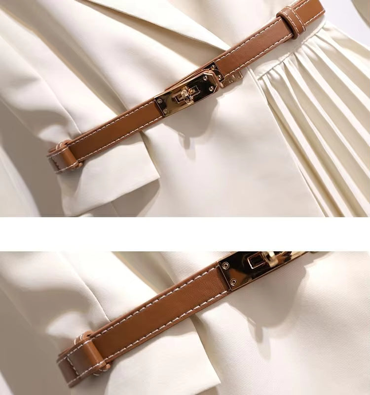 Hayden Rosy - Pleated Belted Blazer Dress