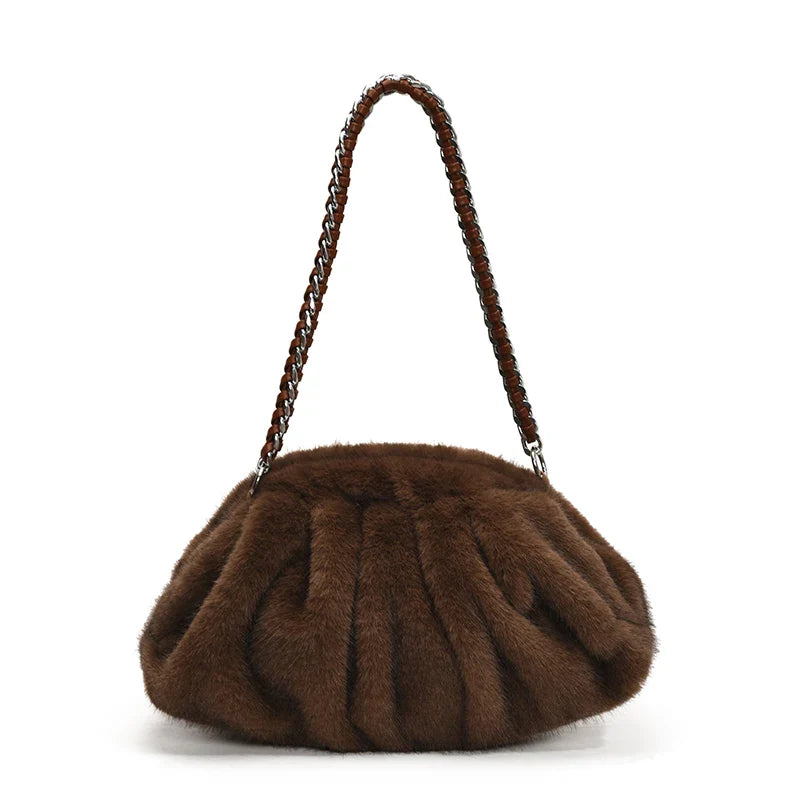 Evelyn | Pleated Faux Fur Shoulder Bag