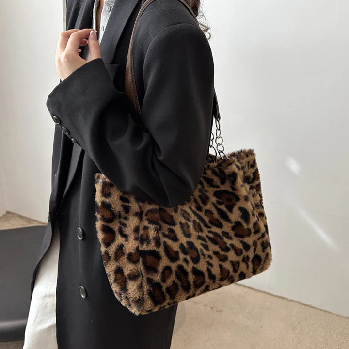 Olive | Faux Fur Tote Bag in Animal Print