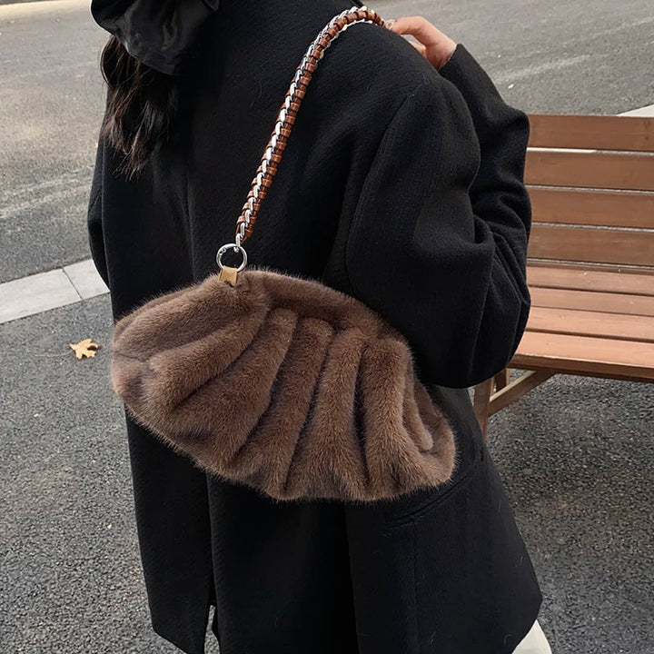 Evelyn | Pleated Faux Fur Shoulder Bag