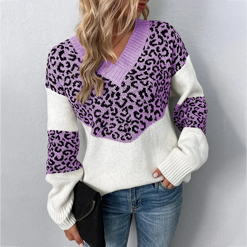Hayden Eunice | Elegant V-neck Sweater Leopard