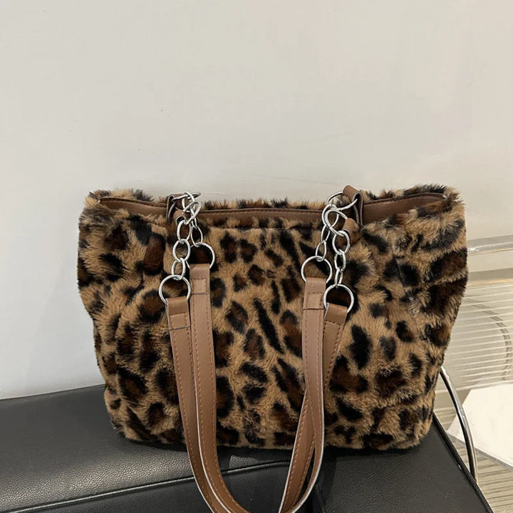 Olive | Faux Fur Tote Bag in Animal Print