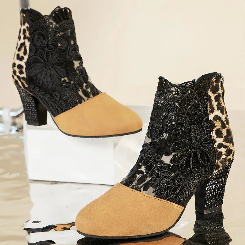 Heloise™ | Elegant Lacy High Heels Mesh Boots