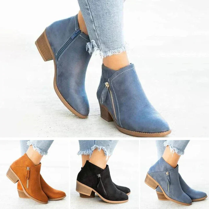 Women’s Ankle Boots – Side-Zip Design with Low Heel