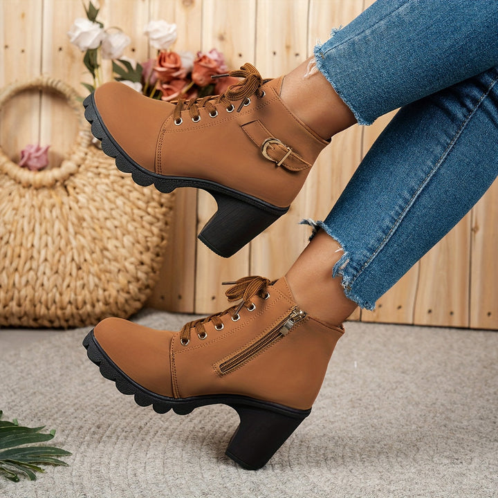 Aria Lace-Up Heel Boots – Bold Comfort with Every Step