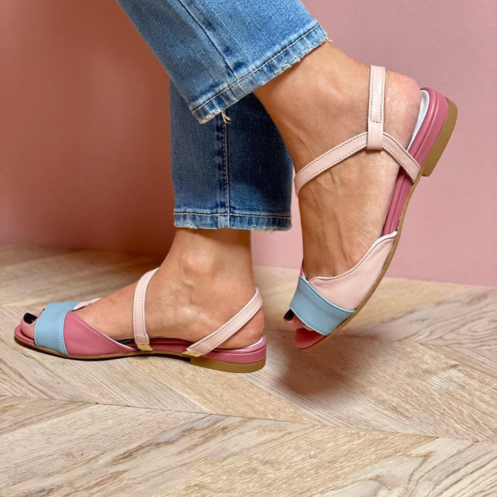 Roselina | Pink Asymmetrical Color Block Sandals