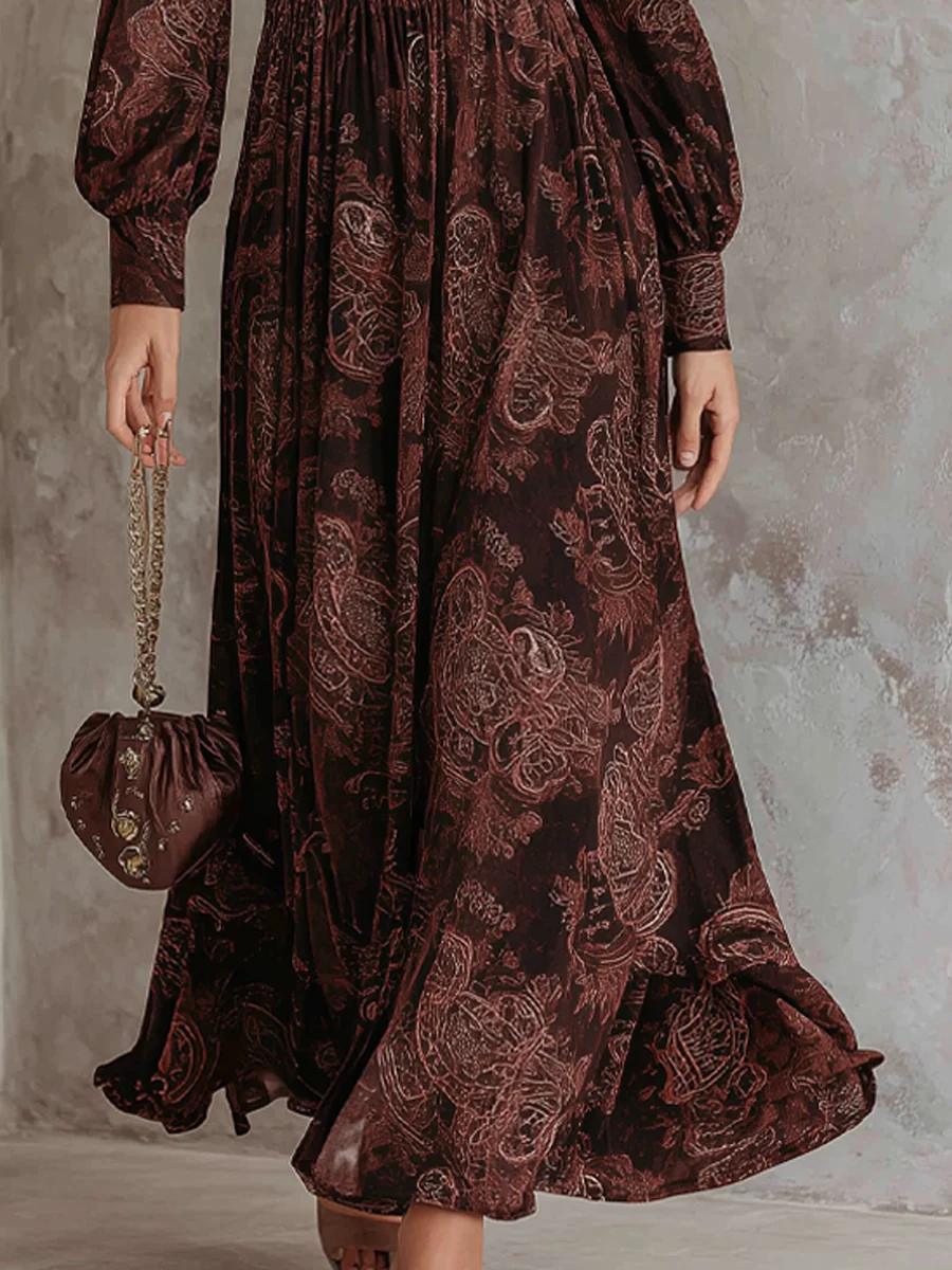 Marlene | Midi Paisley Dress with Zip at the Neck
