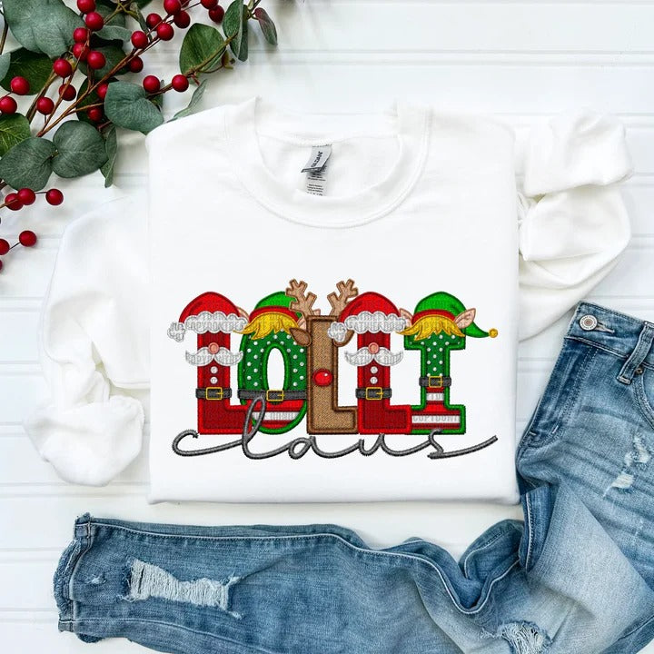 Custom Family Christmas Claus Personalized Sweatshirt with Name on Sleeve