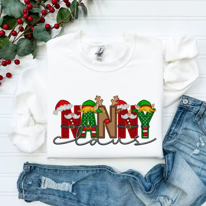 Custom Family Christmas Claus Personalized Sweatshirt with Name on Sleeve