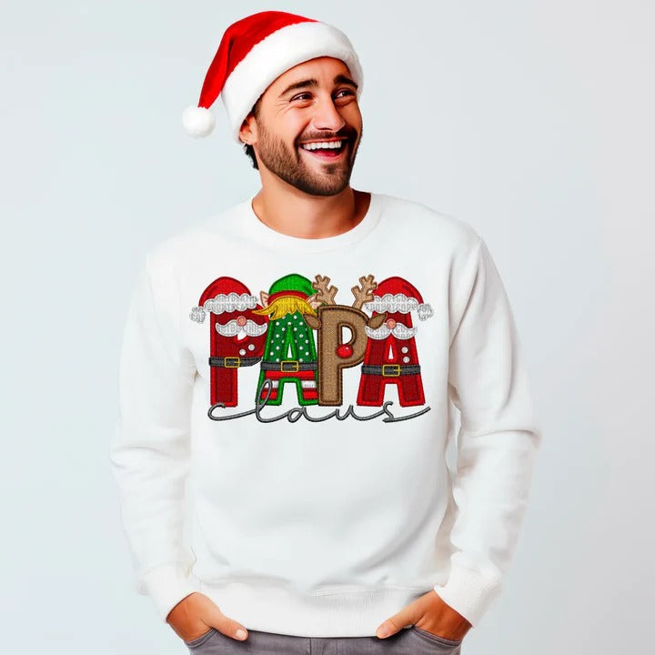 Custom Family Christmas Claus Personalized Sweatshirt with Name on Sleeve