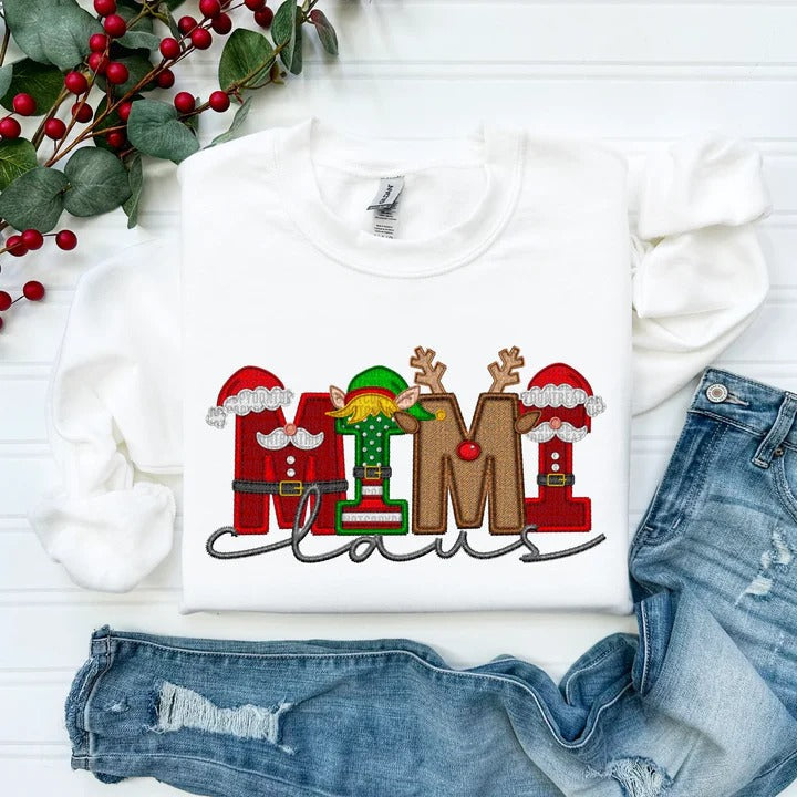 Custom Family Christmas Claus Personalized Sweatshirt with Name on Sleeve