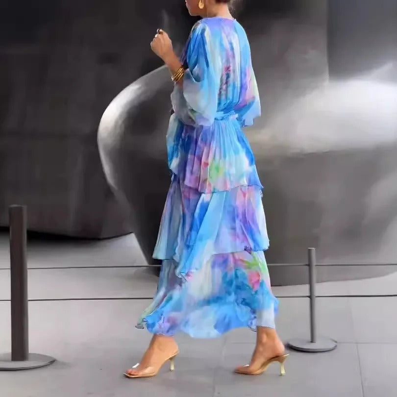 Solstice - Flowy Half Sleeve Long Layered Party Dress